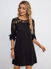EMERY ROSE Contrast Lace Knot Cuff Tunic Dress