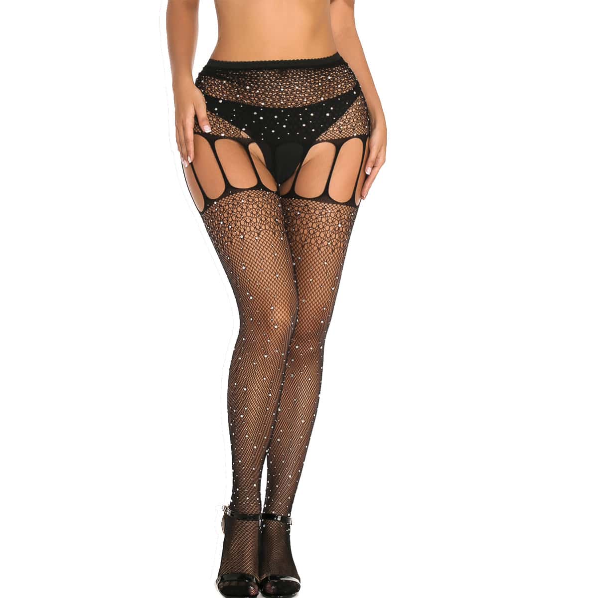 

Rhinestone Decor Hollow Out Tights, Black
