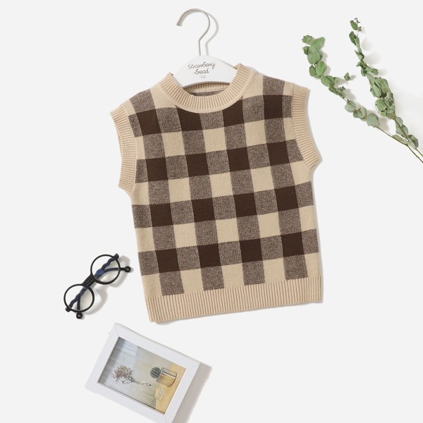 

Toddler Boys Buffalo Plaid Sweater Vest, Apricot