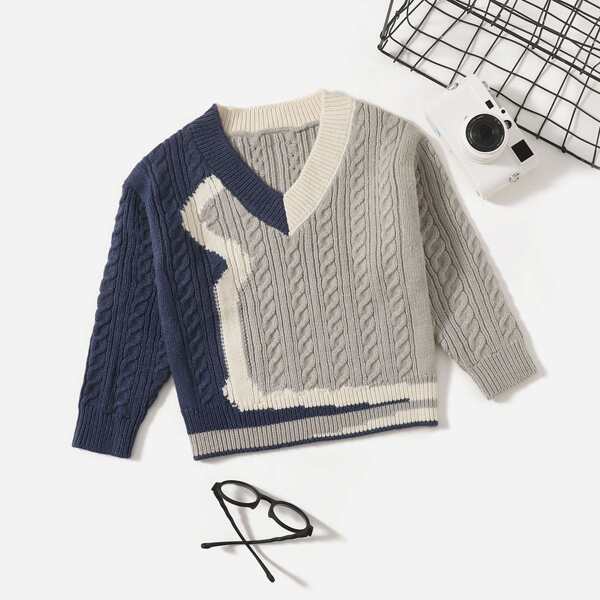 

Toddler Boys Cable Knit Color Block Sweater, Multicolor