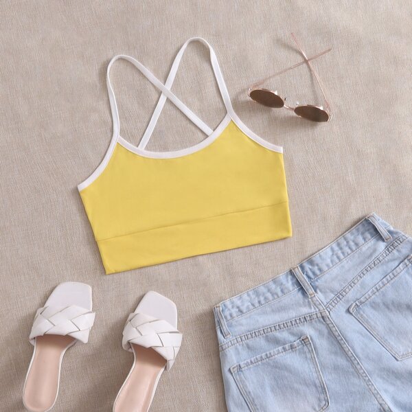 

Crisscross Back Ringer Cami Top, Yellow