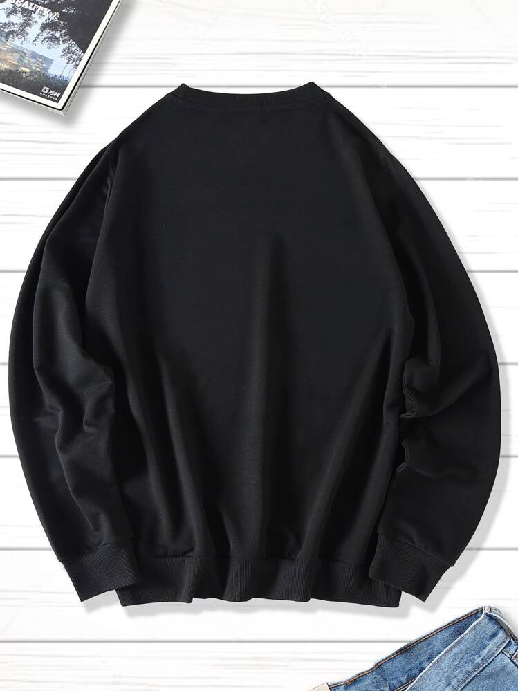 Manfinity Figura Carta Estilos de Rua Suéter Masculino - Preto - Visão 2