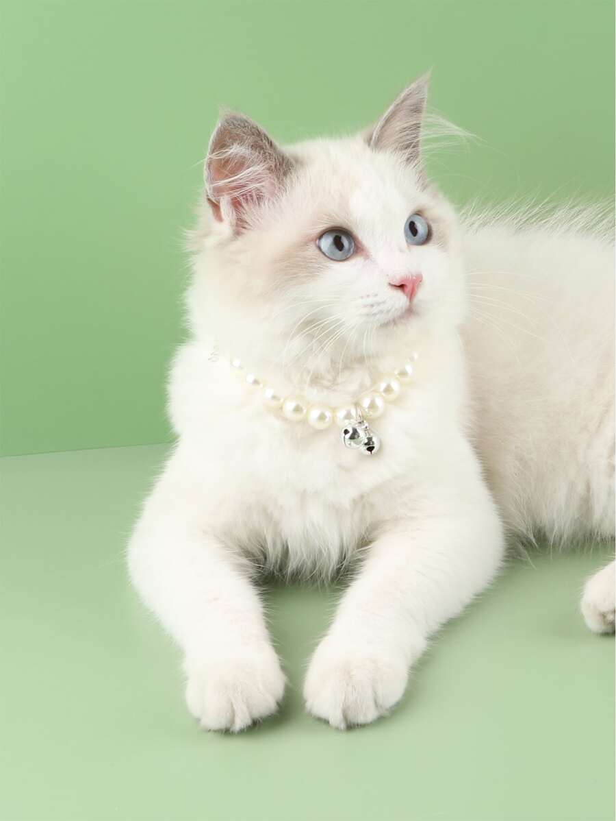 Faux Pearl Decor Pet Necklace - White - View 1