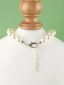 Faux Pearl Decor Pet Necklace - White - View 2