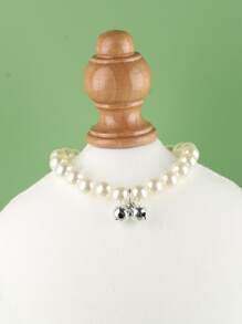 Faux Pearl Decor Pet Necklace - White - View 3