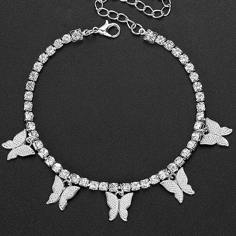 

Butterfly Charm Rhinestone Bracelet, Silver