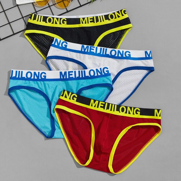 

Men 4pcs Letter Graphic Brief, Multicolor