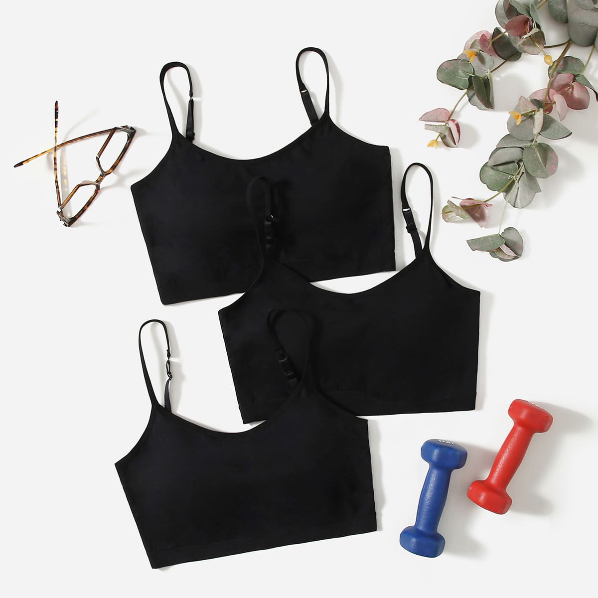 

3pcs Medium Support Sports Bra, Black