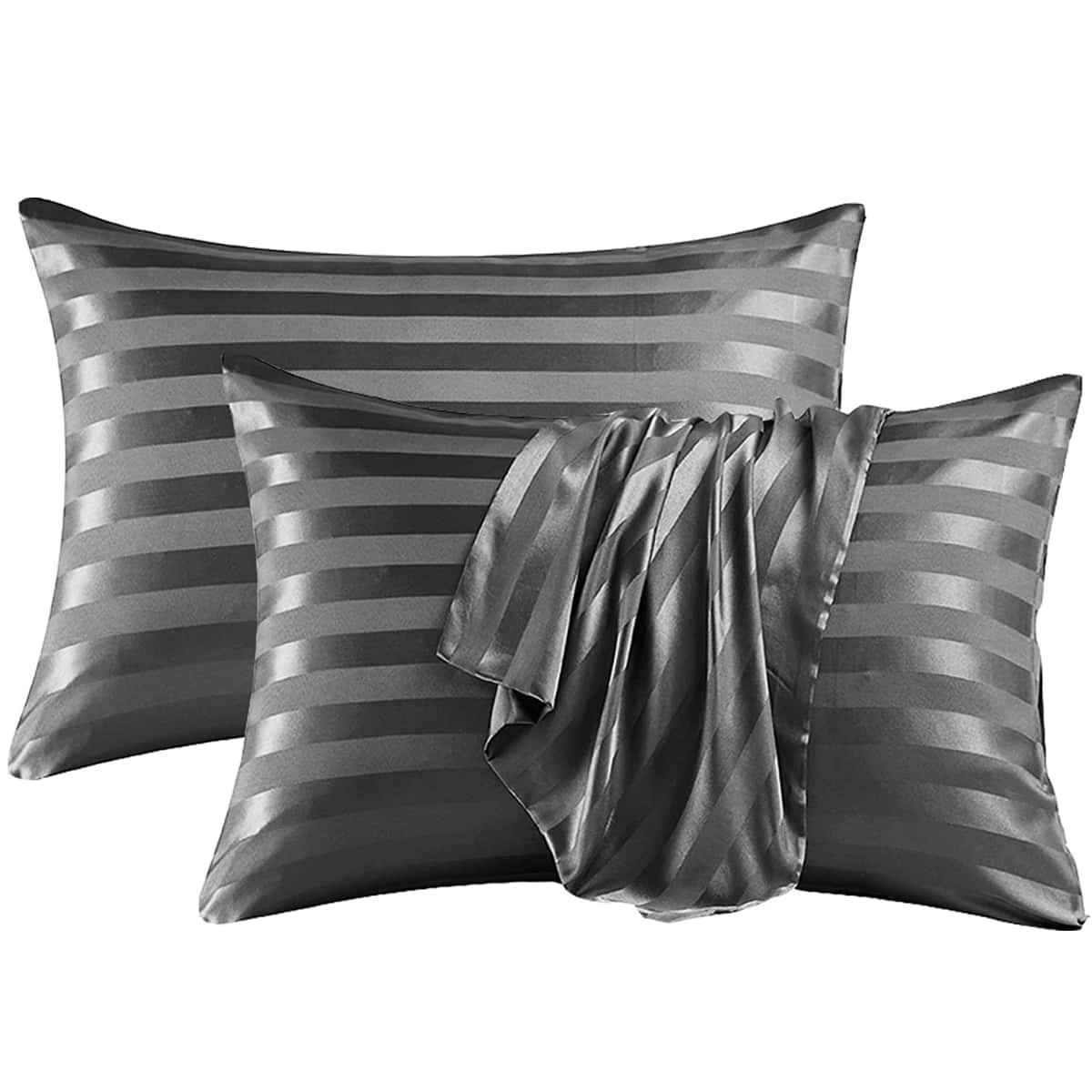 

1pair Striped Pattern Pillowcase Without Filler, Dark grey