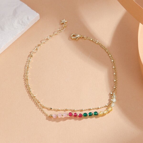 

Crystal Decor Layered Anklet, Multicolor