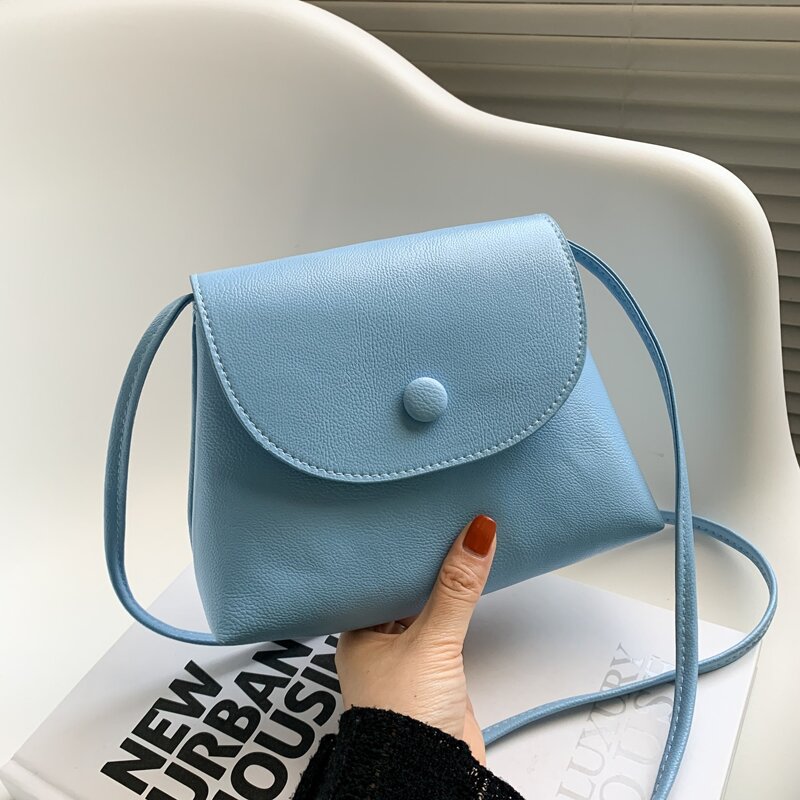 

Solid Button Crossbody Bag, Blue