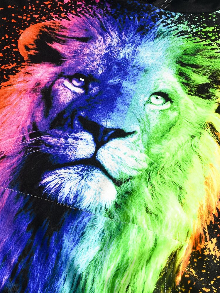 Manfinity Men Animal Print Drawstring Hoodie - Black - View 7