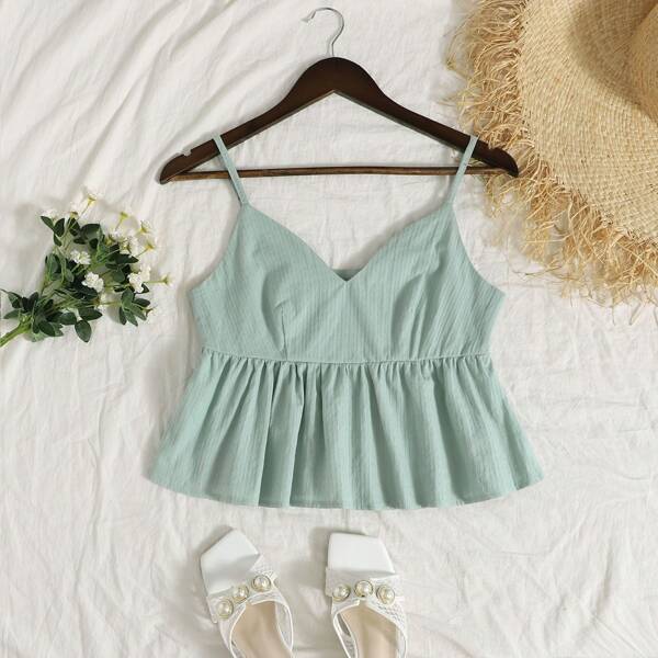 

Ruffle Hem Solid Cami Top, Mint green