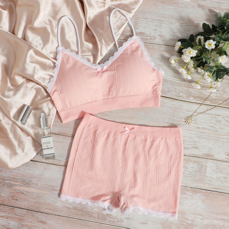 

Lace Trim Lingerie Set, Pink