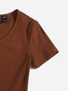 SHEIN Mono tejido de canalé de cuello V