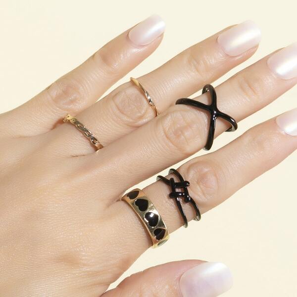 

5pcs Heart Decor Ring, Multicolor