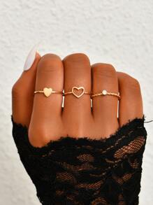 3pcs Heart Decor Ring - Yellow Gold - View 1