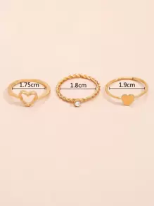 3pcs Heart Decor Ring - Yellow Gold - View 4