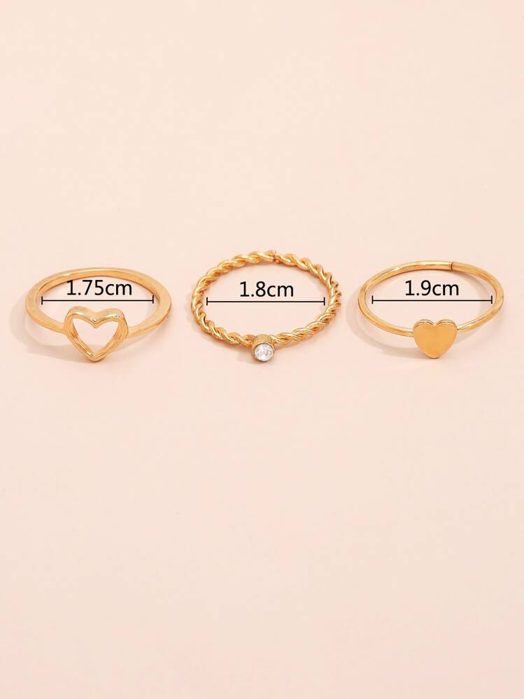 3pcs Heart Decor Ring - Yellow Gold - View 4