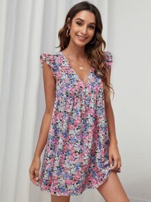 SHEIN VCAY Vestido sisa con fruncido floral - Multicolor - Ver 4