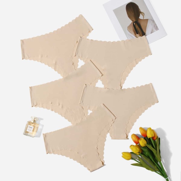 

5pack No Show Scallop Trim Panty Set, Apricot