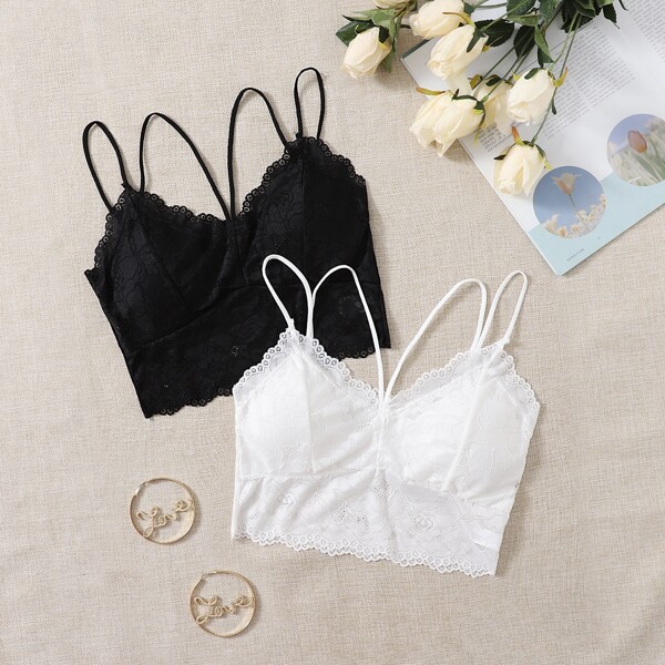 

2pack Floral Lace Bra Set, Black and white