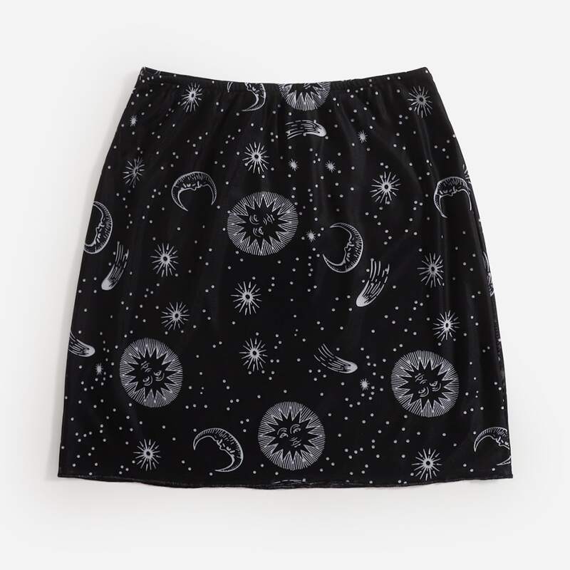 

Sun & Moon Print Skirt, Black
