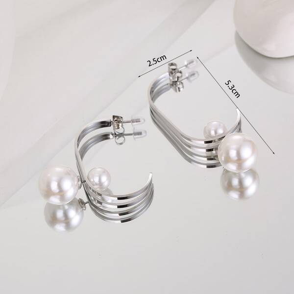 

Faux Pearl Decor Earrings, Silver