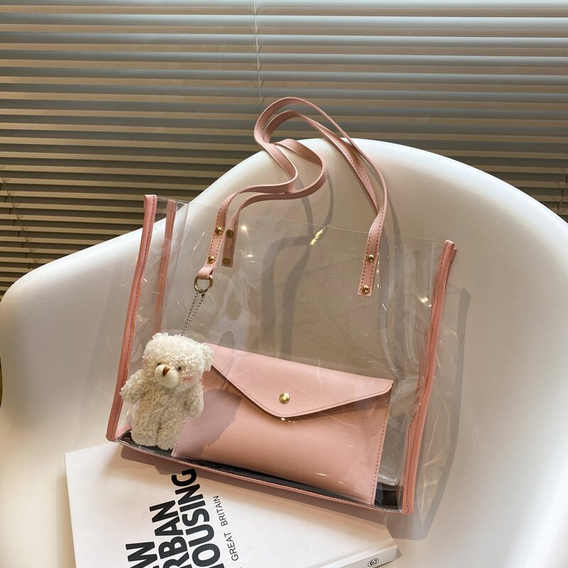 

Bear Charm Tote Bag, Pink