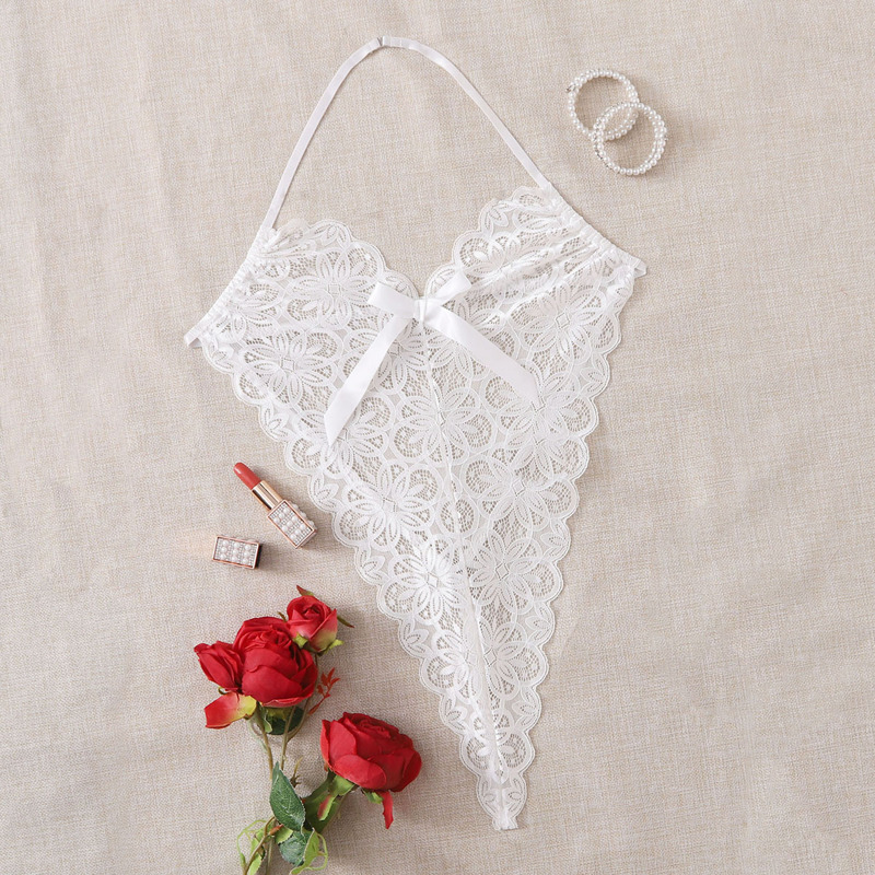 

Floral Lace Scallop Trim Teddy Bodysuit, White