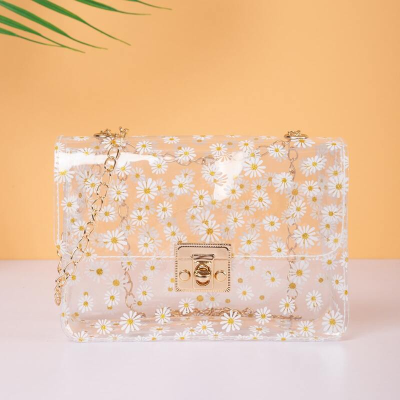 

Floral Pattern Crossbody Bag, Clear