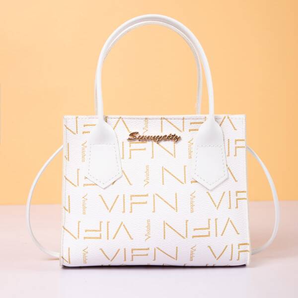 

Letter Graphic Satchel Bag, White