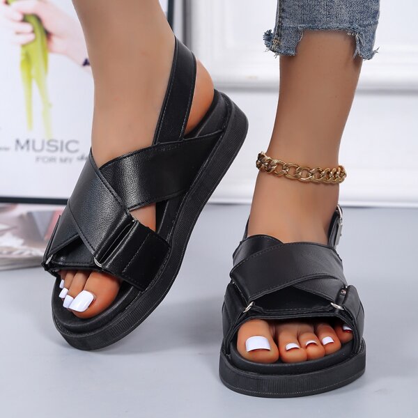 

Cross Strap Slingback Sandals, Black
