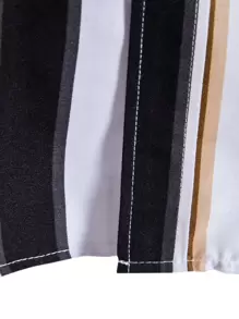 Manfinity Homme Camisa informal para hombre con estampado gráfico de rayas y manga corta con cuello, para salir - Multicolor - Ver 6