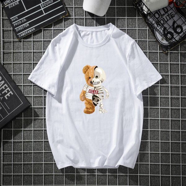 

Men Letter & Bear Print Tee, White