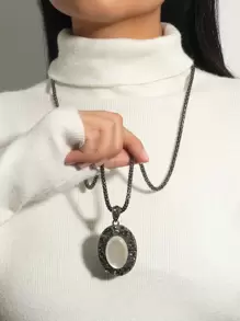 Geo Charm Necklace - Gun Black - View 1