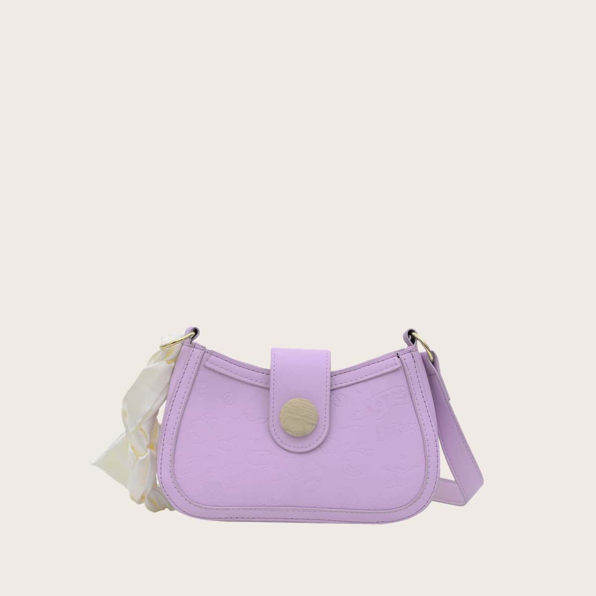 Cartoon Graphic Scarf Decor Shoulder Bag, Purple