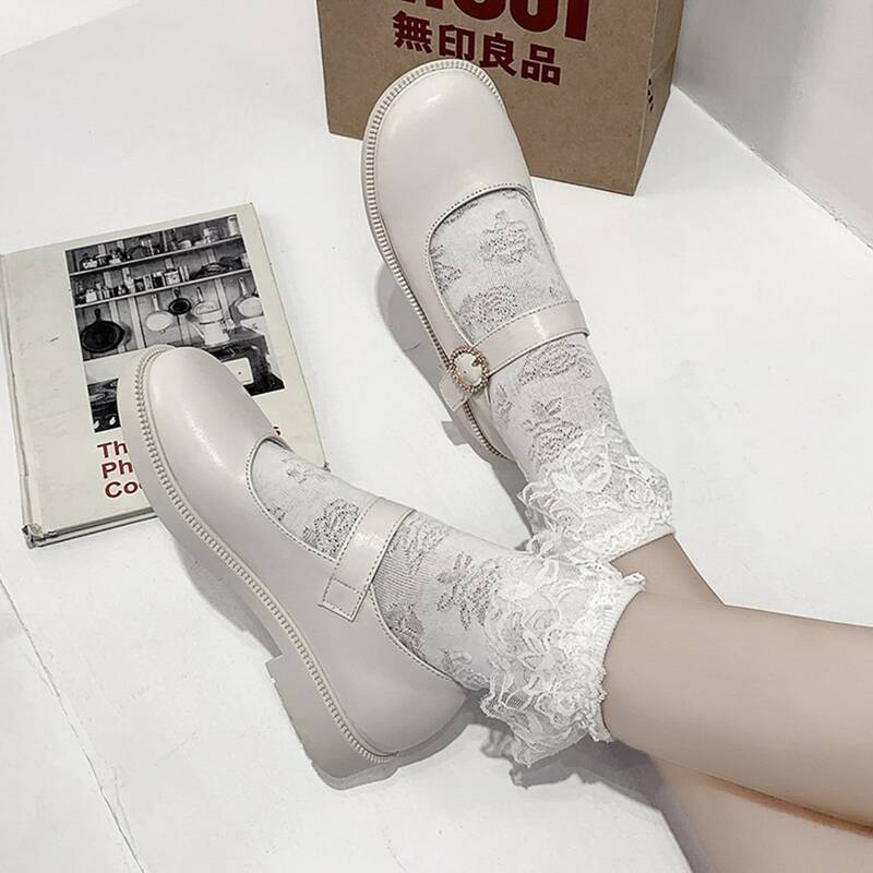 

Buckle Mary Jane Shoes, Beige