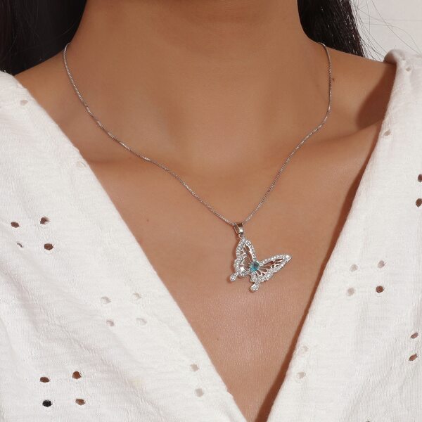

Zircon Butterfly Charm Necklace, Silver
