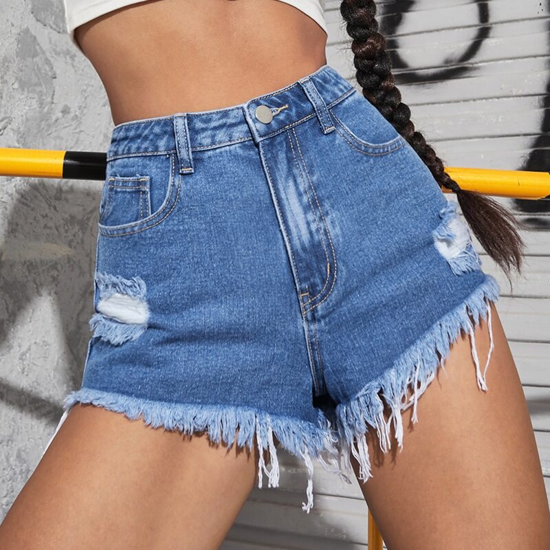 

Raw Hem Ripped Denim Shorts, Medium wash