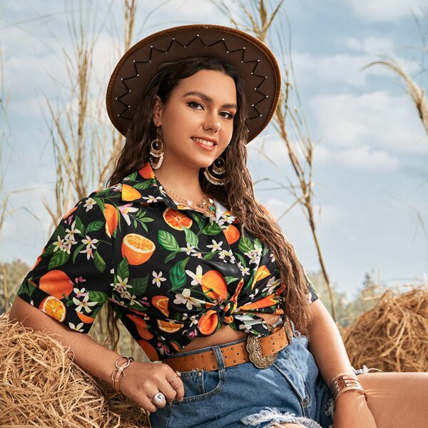 

Plus Fruits Print Blouse, Multicolor