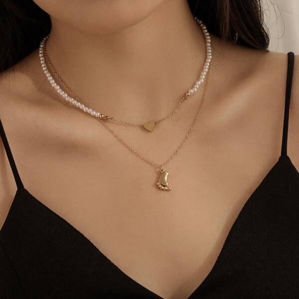 

Heart Charm Layered Necklace, Gold