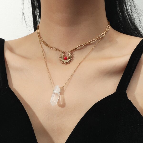 

2pcs Simple Pendant Necklace, Gold
