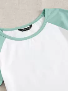 SHEIN EZwear 插肩袖短版上衣和海豚短褲套裝 - 彩色 - 查看 3