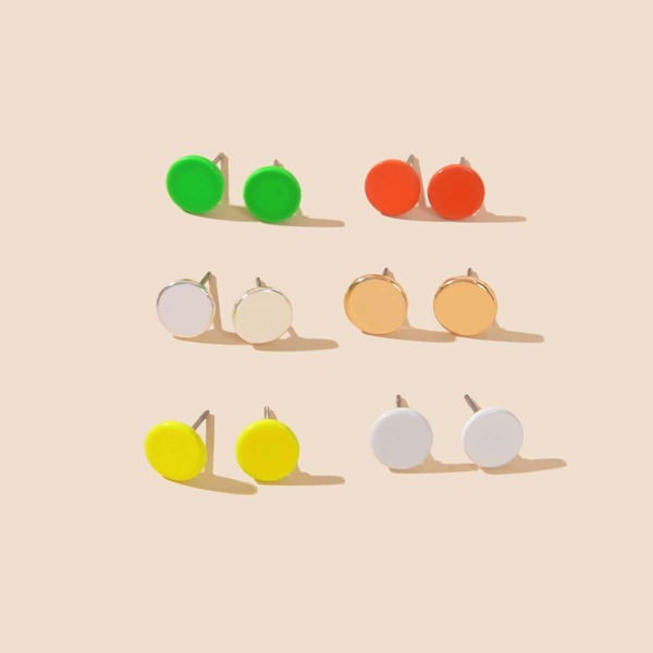 

6pairs Round Stud Earrings, Multicolor
