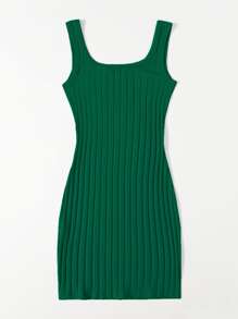 SHEIN Essnce 羅紋針織包臀連衣裙 - 墨綠色 - 查看 2