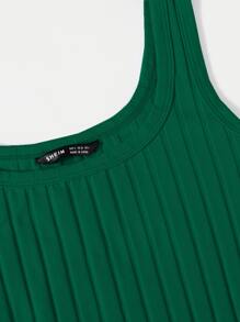 SHEIN Essnce 羅紋針織包臀連衣裙 - 墨綠色 - 查看 4