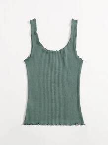 SHEIN Essnce Lettuce Trim Waffle Knit Tank Top - Green - View 2