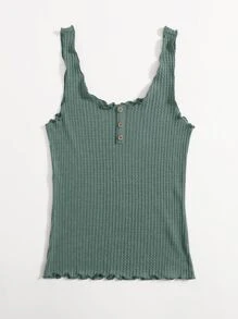 SHEIN Essnce Lettuce Trim Waffle Knit Tank Top - Green - View 3