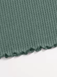 SHEIN Essnce Lettuce Trim Waffle Knit Tank Top - Green - View 4